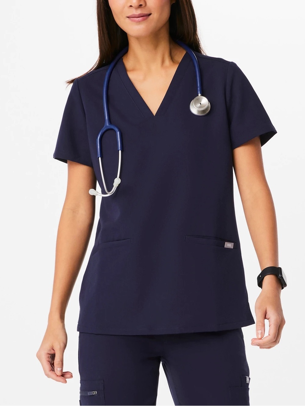 FIGS Casma Three Pocket Scrub Top Navy Blue Tech Collection Size M Medium